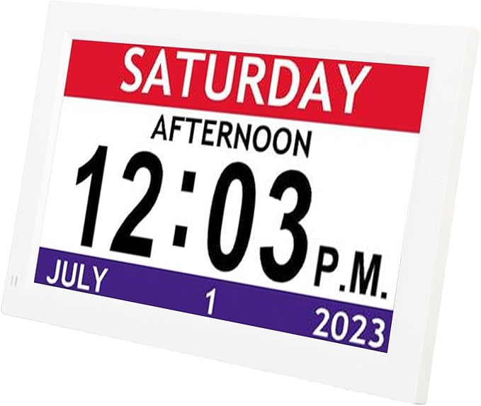 Fabater Large Digital Clock for Seniors, 7 Inch Auto Dimming Digital Calendar with Date and Day of Week 12 Custom Alarms for Dementia Reminders Bedside Clock for Elderly