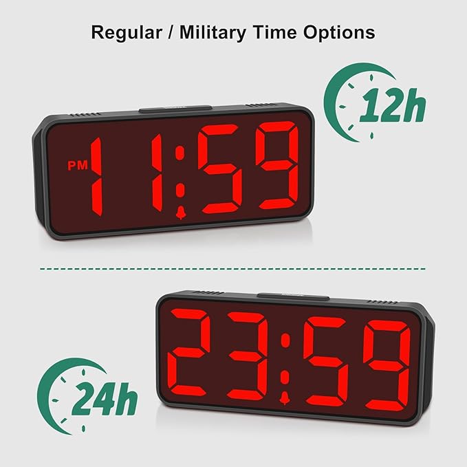 Peakeep Small Battery Powered Digital Alarm Clocks for Bedrooms Bedside, Cordless Tiny Travel Portable Desk Clock, Large Numbers Auto Dimmable, LED Display 4 Dimmers, 5 Alarm Volumes