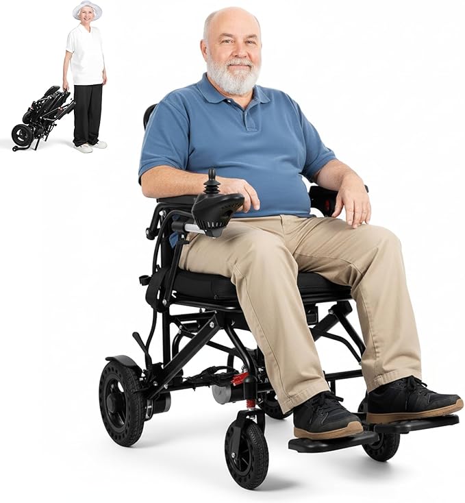 Ultra Lightweight Electric Wheelchair for Adults,33Lbs Foldable Power Wheelchair,12 Miles Range & Airline Approved, Portable Travel Wheelchairs for Seniors Indoor Outdoor Use,Dual 250W Motors (Black)