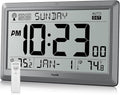 HODIK Wall Clock Atomic with Indoor Outdoor Temperature Battery Powered, Easy Reading with 10.5 Inch LCD Display, 330FT Range Table Wall Clock with DST, 12/24 Hour for Living Room Kitchen (Silver)