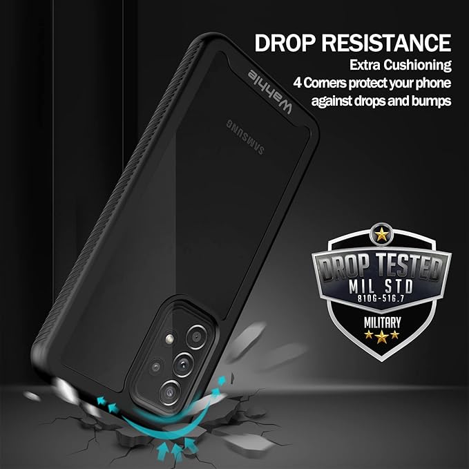 wahhle Compatible with Samsung A53 5G Case, Built in Screen Protector Full Body Shockproof Slim Fit Bumper Protective Phone Cover for Galaxy A53 5G Men Women-Black/Clear