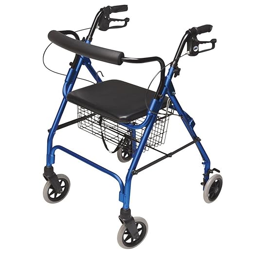 Lumex Walkabout Lite Rollator – Lightweight 14.5 lb. Rolling Walker with Seat for Seniors, Blue