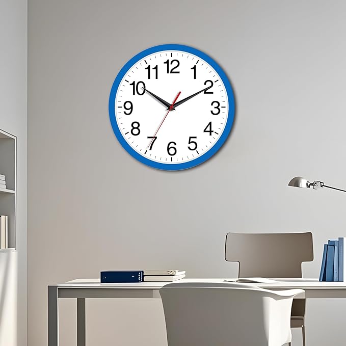 Rohioue Wall Clock Modern 8 Inch Battery Operated Silent Non Ticking Small Analog Clock Decorative for Bedroom Kitchen Bathroom Office Home (Blue)