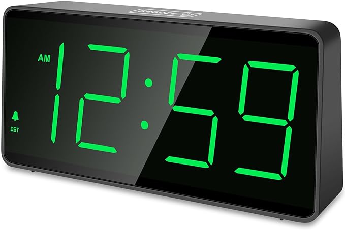 Peakeep Battery Operated Digital Alarm Clock for Bedrooms - Cordless Large Big Numbers 4 Dimmers, Auto Dimming for Seniors, Adjustable Volume Loud Alarm Clock for Heavy Sleepers Adults (Green Digits)
