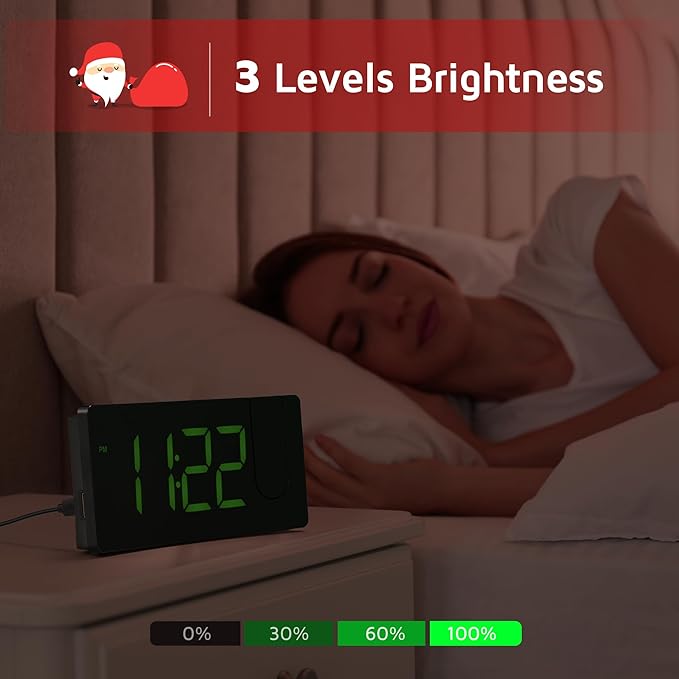 GOLOZA Projection Alarm Clock, Digital Clock with 180° Rotatable Projector, 3-Level Brightness Dimmer, Clear LED Display, Progressive Volume, 9mins Snooze, Digital Alarm Clock for Bedroom