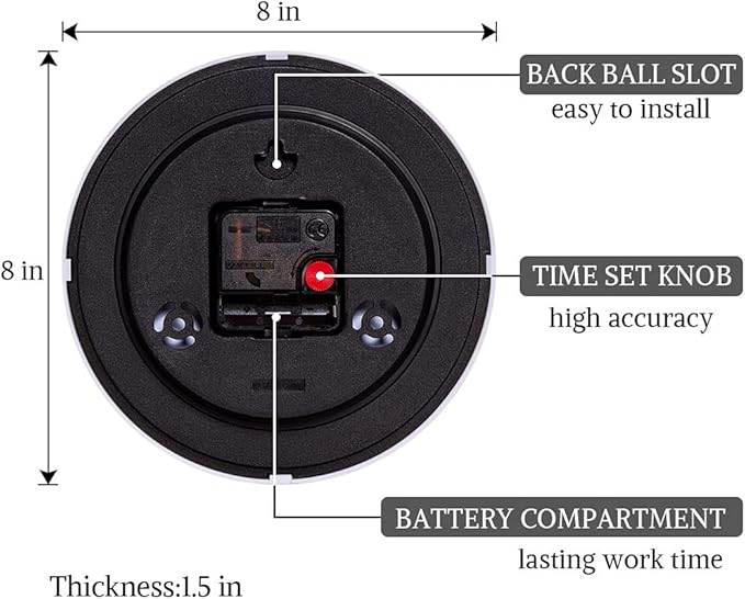 SAC SMARTEN ARTS Silent Wall Clocks Battery Operated Wall Clock for Kids White Non-Ticking Easy to Read Wall Clock for Bathroom Kitchen Living Room Bedroom in 8 Inches