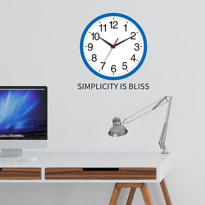 Rohioue Wall Clock Modern 8 Inch Battery Operated Silent Non Ticking Small Analog Clock Decorative for Bedroom Kitchen Bathroom Office Home (Blue)