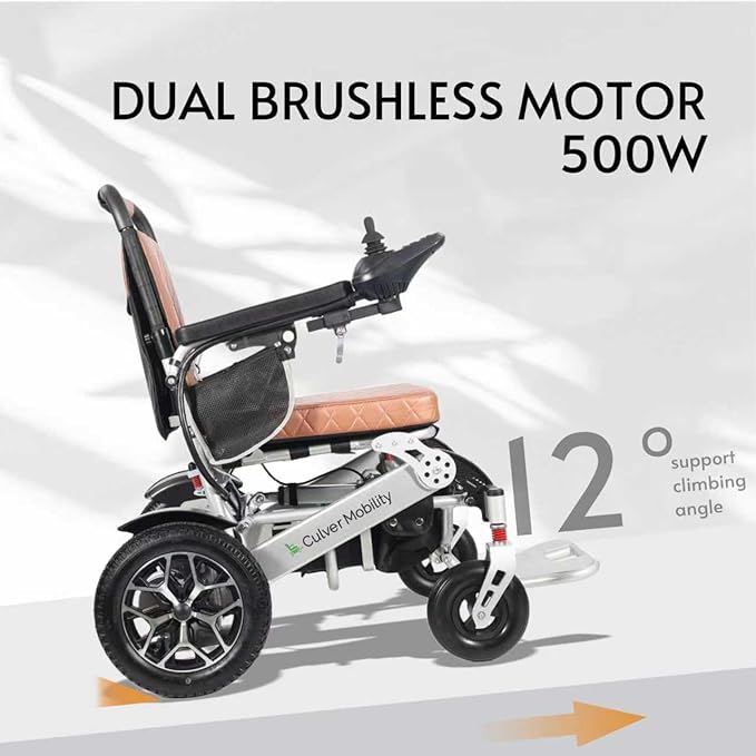 Auto Folding Portable Heavy Duty Electric Wheelchair for Adults and Seniors, One Click Automatic Fold and Unfold Motorized 4 Wheels 500W Motor Power Electric Wheelchair (Wolf - Brown-Auto)