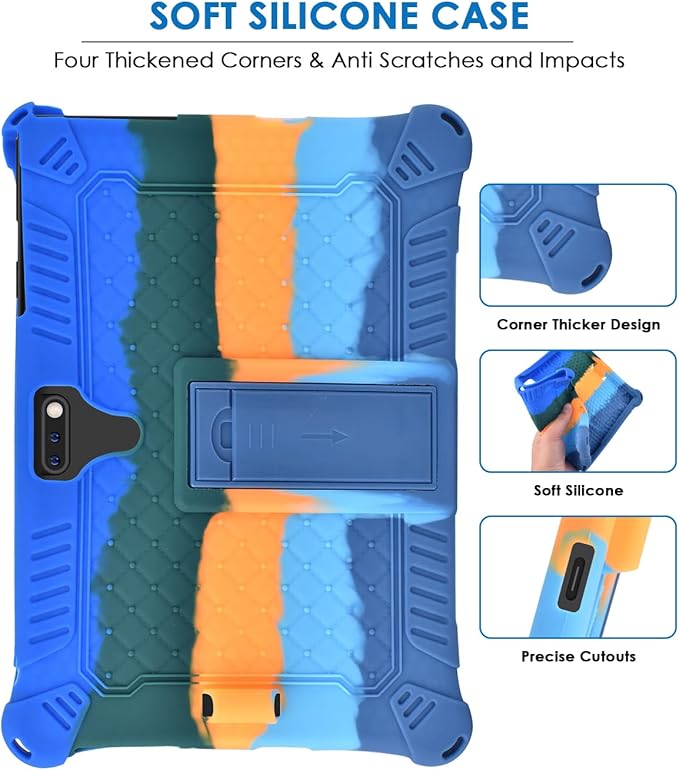 DETUOSI 10.1 inch Tablet Case Compatible with Feonal 10", ANTEMPER Touch 10.1, Gowin Touch 10.1, WECOOL WM1001R 10 inch, Soft Silicone Lightweight Case with Stylus Pen & Strap, Dazzling Dark Blue
