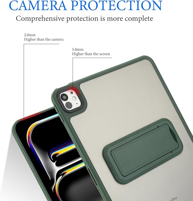 Dteck for iPad Pro 11-inch (M4/M5) 2024/2025 Release Thin Clear Case with Foldable Kickstand, Slim Fit and Lightweight, Scratch Resistant Protective Simple Transparent Tablet Back Cover Shell, Green
