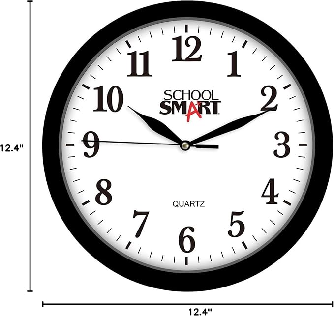 School Smart Silent Movement Wall Clock, 13 Inches, White Dial and Black Frame - SSG-0004