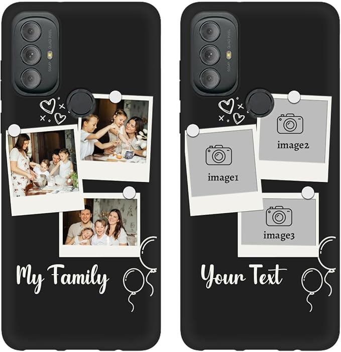 Custom Multi Photos Case for Motorola Moto G Power 2022-6.5 inch, Personalized Gift for Men Women, Customized Collage Text Picture Phone Cover, Soft Rubber Shockproof Protective Case, Black