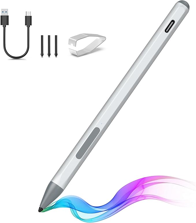 Stylus Pen for ASUS Transformer/Mini/ASUS Zenbook Flip/Pro/ASUS Vivobook Flip/Pro/Duo/ASUS Notebook, Rechargeable MPP 2.0 Tilt Active Pen with 4096 Pressure Sensitivity, Tpye-c Charge, Silver