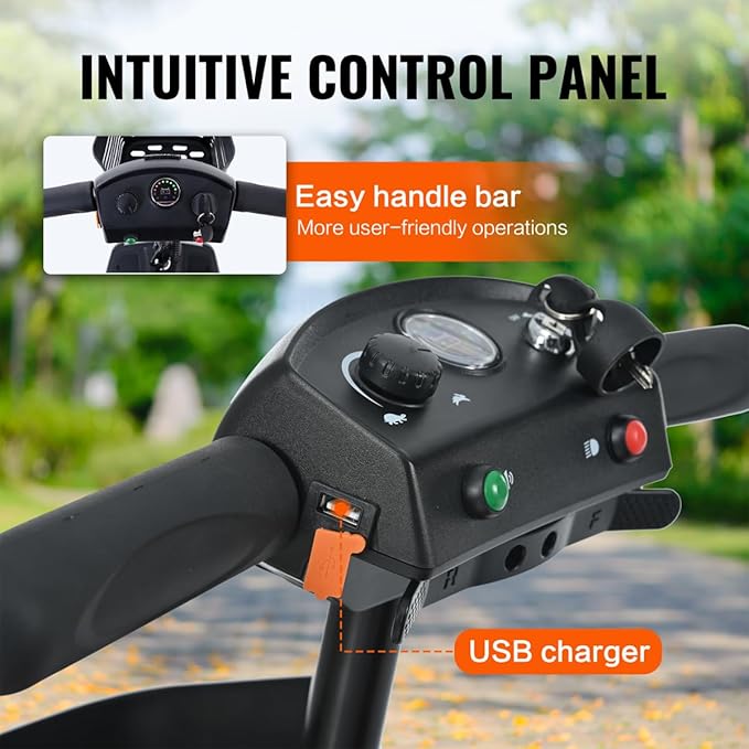 Mobility Scooter for Adults&Seniors - Electric Powered Wheelchair Device - 400 lb Capacity Compact Heavy Duty Mobile for Travel, Adults, Elderly - Long Range Power Extended Battery -Black