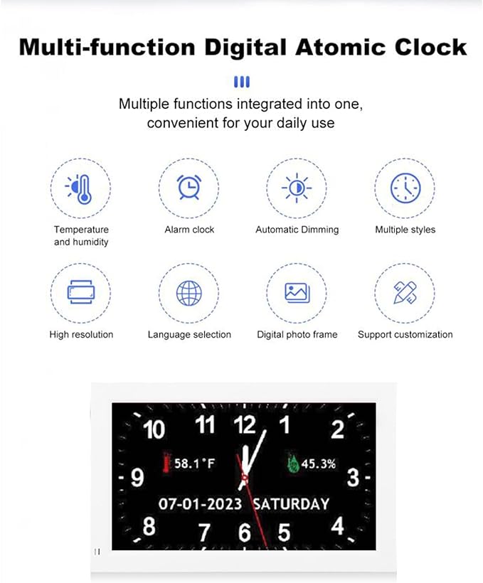 ASHATA 7 Inch Clock with Day and Date for Elderly Large Display, Dementia Clocks for Seniors, 12 Alarms Custom Reminders, Auto Dimming, Supports 8 Languages, for Appointments
