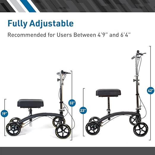 BodyMed Premium Knee Walker, Steerable for Foot Injuries - Adjustable Scooter with Dual Brakes & Metal Basket - Better Alternative to Crutches for Leg Recovery