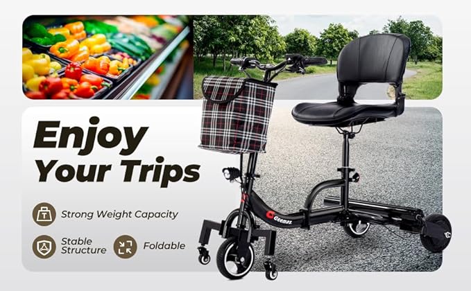 3 Wheel Mobility Scooters for Adults, Upgrade Anti-Tip Footrests 250W 36V 5.2AH 13 Mile Range Foldable Mobility Scooter for Seniors, Supports 300 lbs