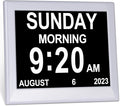 Day Date Time Clock for Seniors Elderly Digital Calendar Dementia Impaired Vision Memory Loss Clock with 3 Medication Reminders + 5 Custom Reminders(White,8-inch)