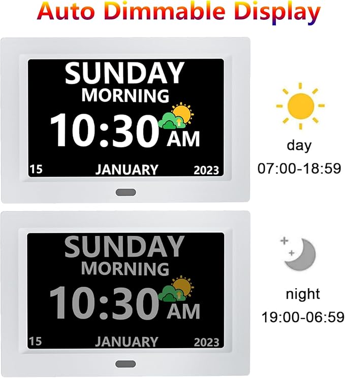 MRCHYDZ 10 Inch Clock with Day and Date for Elderly Large Display Digital Clocks 12 Alarm 3 Display Modes Large Font Alzheimer's Clock Alarm Clocks for Seniors Auto DST 10in White