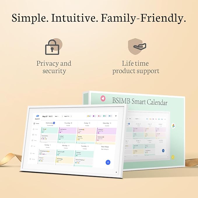 BSIMB 15.6 Inch Digital Calendar - Chore Chart, Meal Planner, Rewards System, Photo Display, Smart Electronic Calendar Touchscreen Interactive for Family Schedules, Seamless Scheduling White