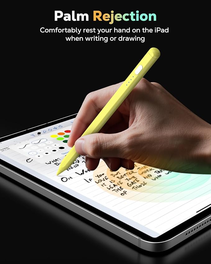 MoKo Pencil for iPad (A16) 11th 10th Gen, Stylus Pen for 2018-2025 Apple iPad 11/10/9/8/7/6/A16, Mini 7/6/5, Air M3/M2 11"/13"/5/4/3, Pro M4 13"/12.9"/11" Tilt Sensitivity, USB-C Fast Charging, Yellow