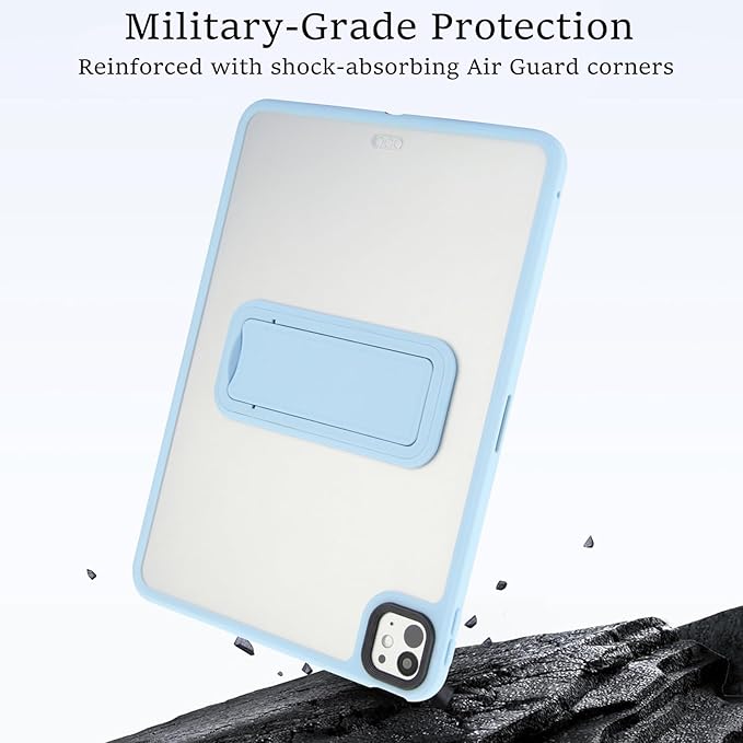 Dteck for iPad Pro 13-inch (M4/M5) 2024/2025 Release Clear Case with Foldable Kickstand, Screen Protector Film, Stylus, Slim Fit Lightweight Protective Thin Transparent Tablet Back Cover Shell, Blue