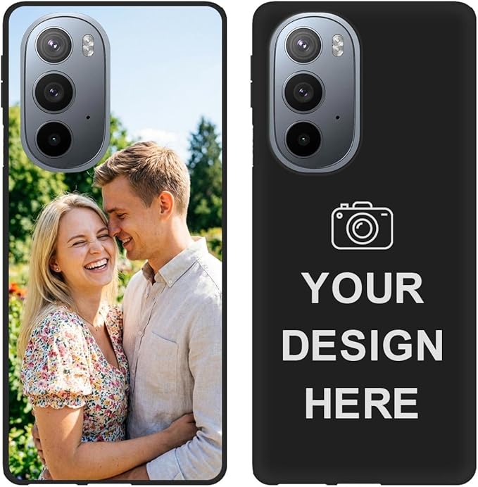 Custom Phone Case for Motorola Moto Edge Plus/Edge+ 2022, Design Your Personalized Photo Logo Name Phone Cover, Slim Soft TPU Lightweight Silicone Black Case, Customized Gift for Birthday Christmas