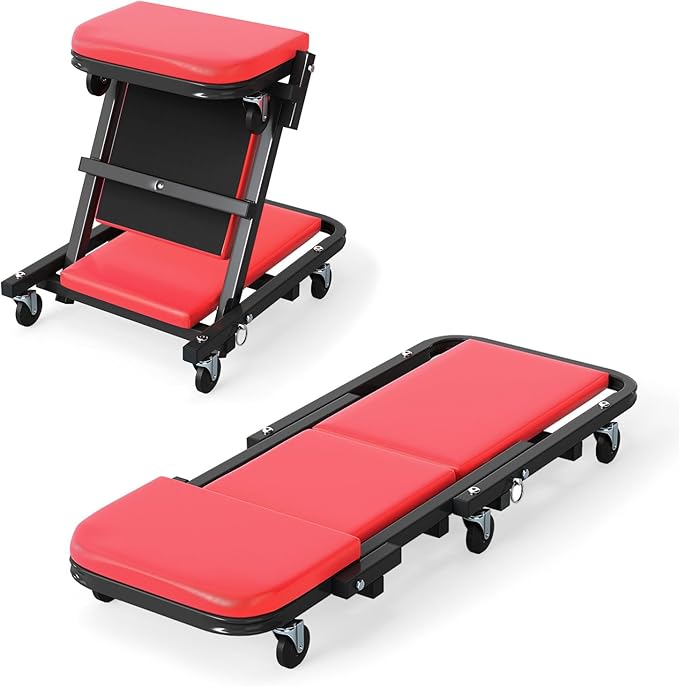 Goplus 2-in-1 Z Creeper, 40 Inch 350LBS Foldable Mechanic Creeper with 6 Swivel Wheels, Padded Headrest and Seat, Lay Down or Sit, Rolling Automotive Under Car Creepers for Garage, Shop, Auto Repair