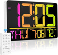 PERSUPER 13" Large Digital Wall Clock with Remote, RGB Color Changing, 25 Ringtones, 0-100% Auto/Custom Brightness, Temperature, Calendar, 12/24H, DST, Timer, for Living Room/Bedroom/Office/Elderly