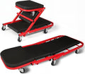 Magshion 40" Triplex Folding Creeper and Rolling Seat 2-in-1 330 lbs Capacity Foldable Mechanic Creeper Garage Stool Lay Down or Sit (Red)