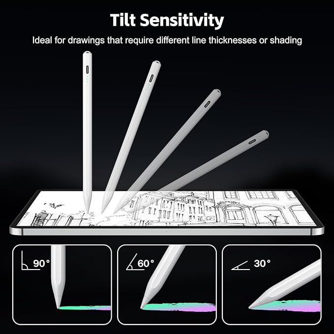 Stylus Pen for iPad 2026-2018 with 13mins Fast Charge,Tilt Sensitivity Palm Rejection Pencil for 11th (A16)/10/9/8/7/6 Gen, iPad Pro 11"/12.9"/M4/M5, iPad Air 3/4/5/M2/M3/M4, Mini 7/6/5