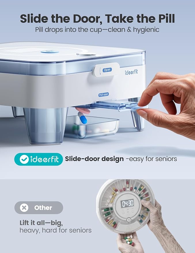 28-Day Automatic Pill Dispenser One-Press Dispense Sound & Light Alerts Moisture-Proof