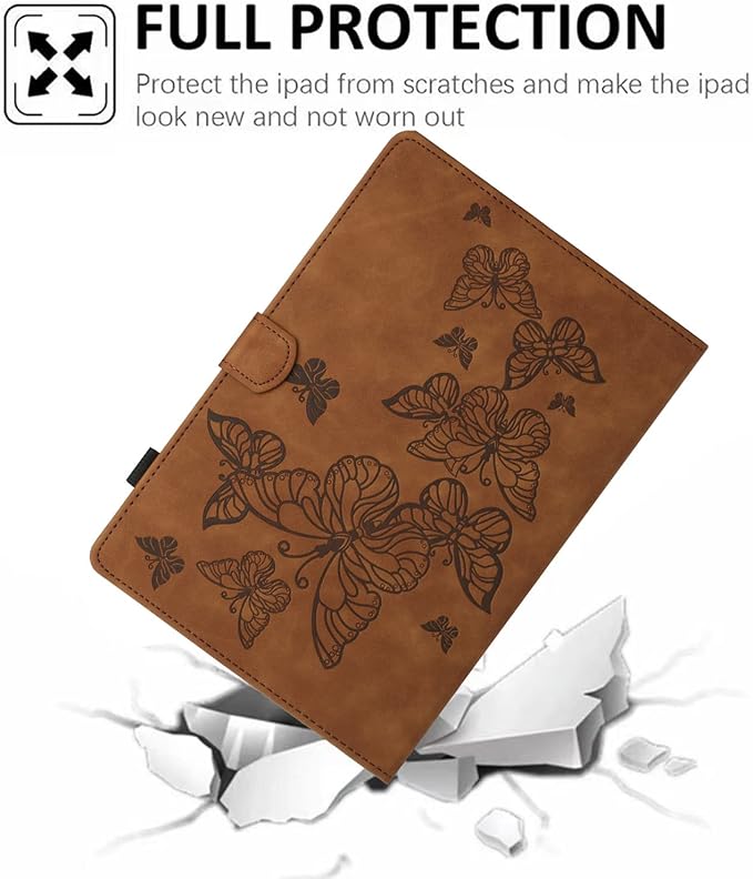 Dteck for Galaxy Tab S6 Lite (10.4") Tablet Case 2024/2022/2020 (SM-P620/P610), PU Leather Slim Folio Case with Auto Sleep Wake/Adjustable Stand, Lightweight Cute Butterfly Cover with Stylus (Brown)
