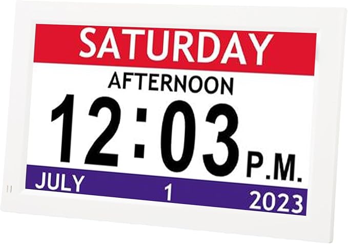 Fabater Large Digital Clock for Seniors, 7 Inch Auto Dimming Digital Calendar with Date and Day of Week 12 Custom Alarms for Dementia Reminders Bedside Clock for Elderly