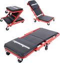 Mechanic Creeper 36-inch 3-in-1 Mode Z Seat 340lbs Capacity, Foldable Garage Adjustable Rolling Folding with 6pcs Wheels Roller, Lay Down Sit Lean Back, Under Car Auto Repair (Red Frame)