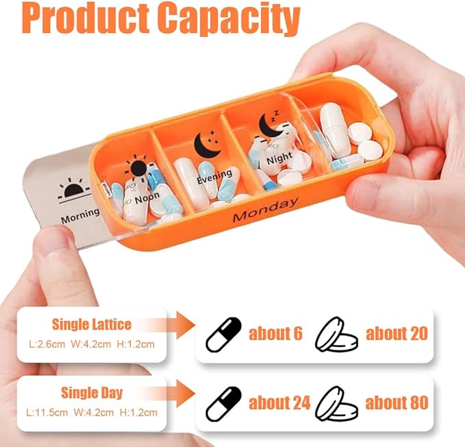 7-Day Medication Organizer - for Effortless Health Management: Stackable Weekly Pill Organizer with 7(Days) × 4(Morning/Noon/Evening/Night) Compartments | Travel-Friendly Home Supply (MixPurple)