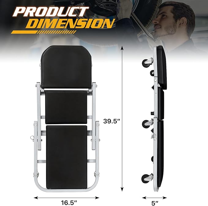 Magshion Garage Creeper Seats on Wheels, Length 40" 330 lbs Capacity 2 in 1 Folding Mechanic Creeper Garage Stool Lay Down or Sit (Gray)