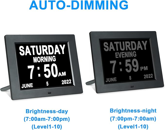 Medication Reminder Day Date Time of The Week Clock Digital Calendar Dementia for Seniors Elderly Impaired Vision Memory Loss Clock