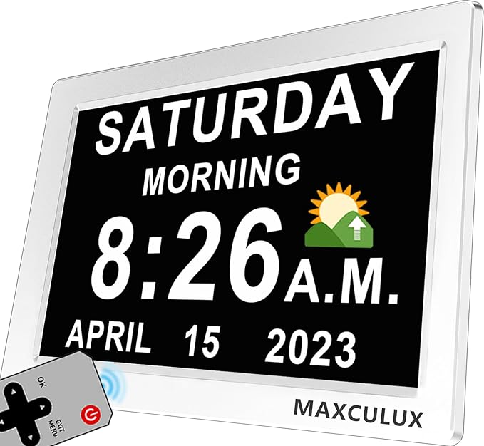 【Upgraded】27 Alarms Digital Talking Clock with Day and Date, Custom Reminders, 1280*800p HD Dsiplay, 10-Levels Dimmer, Auto DST, Sleep Trainer for Elderly Dementia, Voice-Talking with Remote