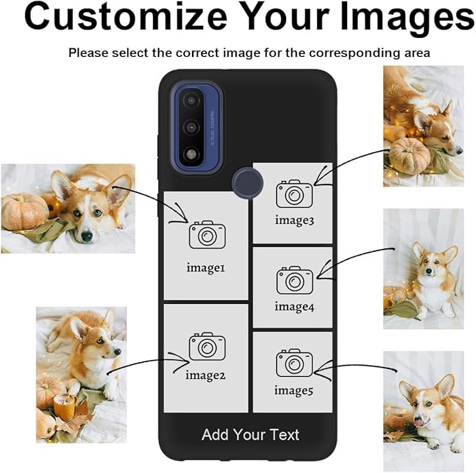 Styletify Personalized Picture Case for Motorola Moto G Pure Customized Name Initials Phone Cover, Custom Multi-Picture Collage Shock-Resistant Soft Protective TPU Case, Gifts for Mother's Day, Black