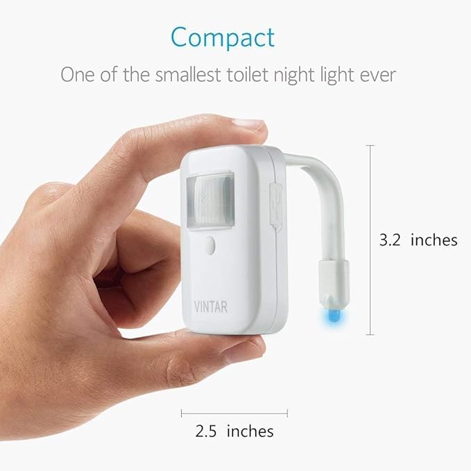 3 Pack Vintar Rechargeable 16 Color Motion Sensor LED Toilet Night Light, 5 Stage Dimmer, IP67 Waterproof, Light Detection