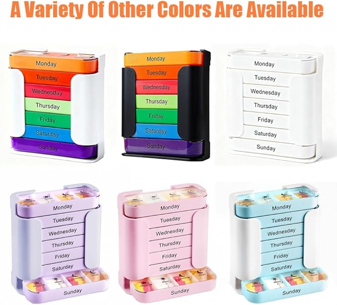 7-Day Medication Organizer - for Effortless Health Management: Stackable Weekly Pill Organizer with 7(Days)×4(Morning/Noon/Evening/Night) Compartments | Travel-Friendly Home Supply (Balck)