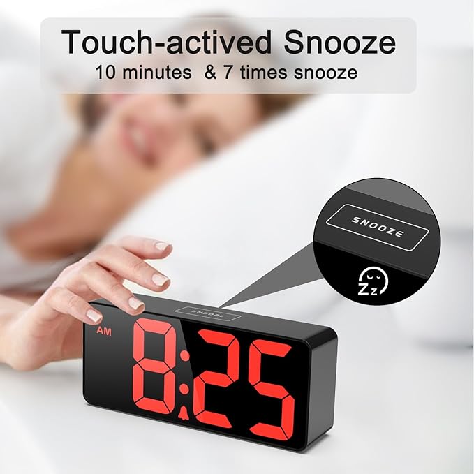 Welgo 7.5 Inches Oversized Digital Alarm Clock for Seniors & Visually Impaired, Simple Setup, 0-100% Dimmer, Adjustable Volume, USB Charging Port, Snooze, Outlet Powered for Bedroom