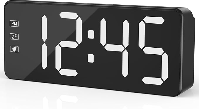 KWANWA Bedside Clock with Oversized Buttons, 2.4'' LED Digits Display, 24H Memory & Battery Save Mode, Ideal for Kitchen/Garage/Hurricane Preparedness (Includes 59" Charging Cable)