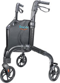 3 Wheel Walkers for Seniors with Bag and Hand Brakes, Lightweight Foldable Rollator with Swivel Front Wheel, Adjustable Height, Compact Mobility Aid for Elderly, Indoor Outdoor Use (Black)