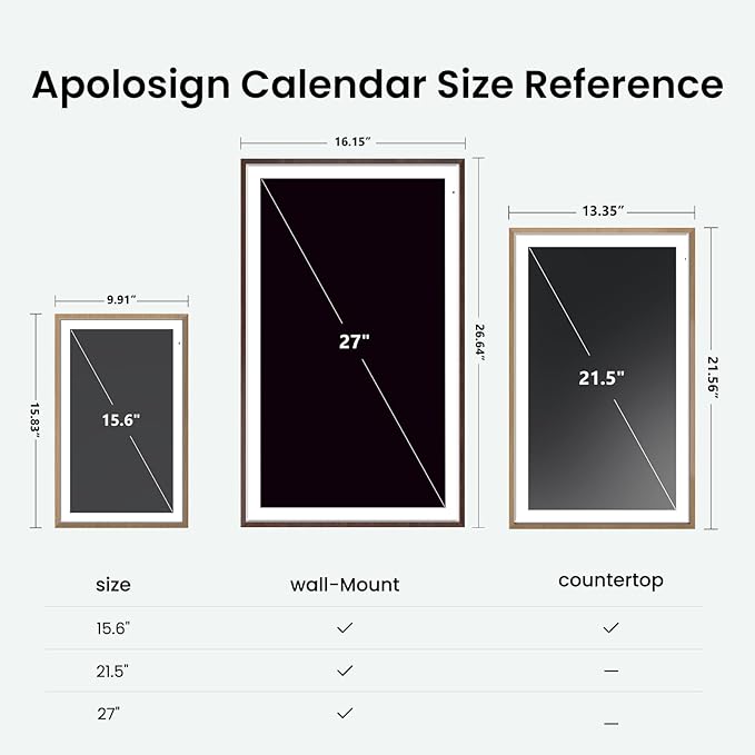 Apolosign 27-Inch 4K Smart Digital Wall Calendar Touchscreen Family Planner Dark Oak