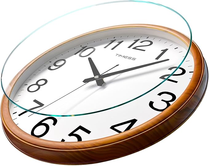 TIMESS Wall Clock, Classic Wood Style Finish, 13 Inch Non-Ticking Silent Battery Operated Analog Clock, Ideal Retro Decor for Home, Bedroom, Living Room, Kitchen, Bathroom, Office (Wood Yellow)