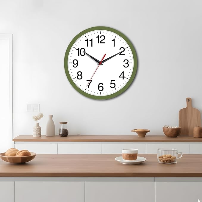 Rohioue Wall Clock Modern 8 Inch Battery Operated Silent Non Ticking Small Analog Clock Decorative for Bedroom Kitchen Bathroom Office Home (Olive Green)