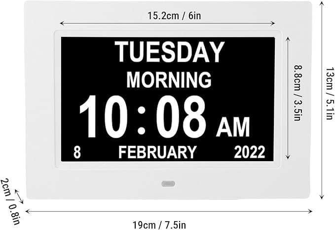 Digital Day Calendar Clock for Seniors, 7 Inch Extra Large Display with 12 Custom Reminders and Auto Brightness, Dementia Clock for Elderly with Wall Mount Slot (US Plug)