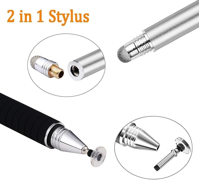 Mixoo Universal Stylus Pen for Touchscreen iPhone iPad Android Tablet Apple Kindle Switch Chromebook Galaxy All Touch Screens, Disc & Fiber Tip 2 in 1 Stylus Pens for Touch Screens (6 Pack Grey)